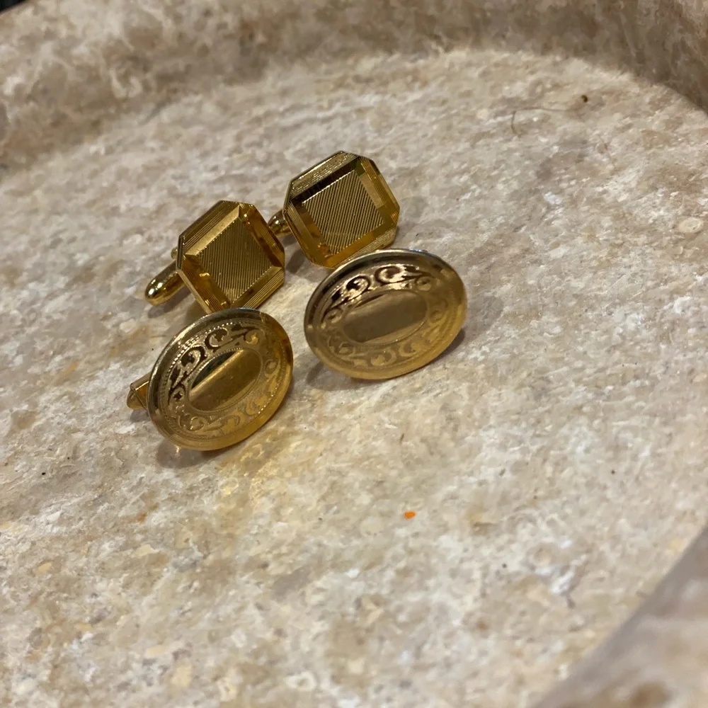 1 pair 12K gold filled cufflinks and 1 pair unmarked estate sale cufflinks